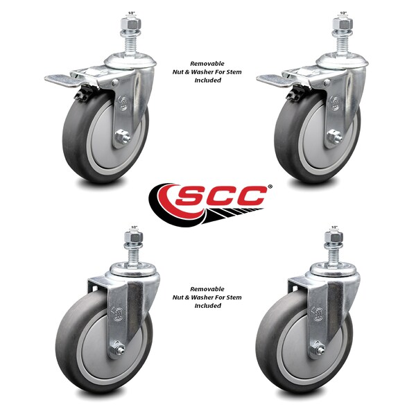 Service Caster 5 Inch Thermoplastic Rubber Swivel 1/2 Inch Stem Caster Total Lock Brake SCC, 2PK SCC-TSTTL20S514-TPRB-121315-2-S-2 - main